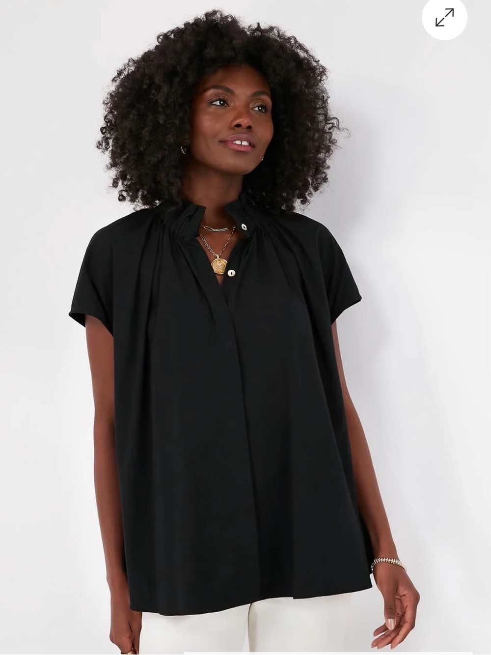 Tuckernuck Pomander Place Black Rae Pleated Neck Blouse NWT